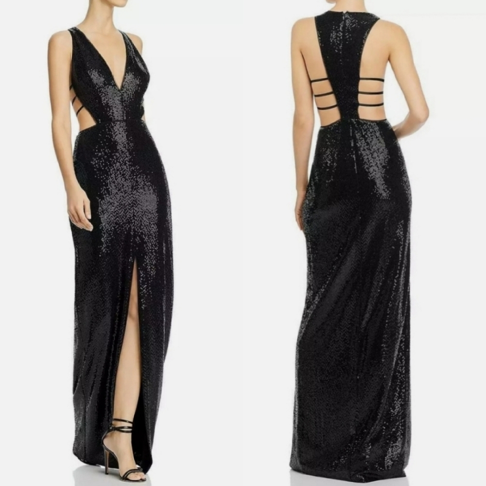🔥Aidan Mattox Stunning Cut-Out Metallic Dress